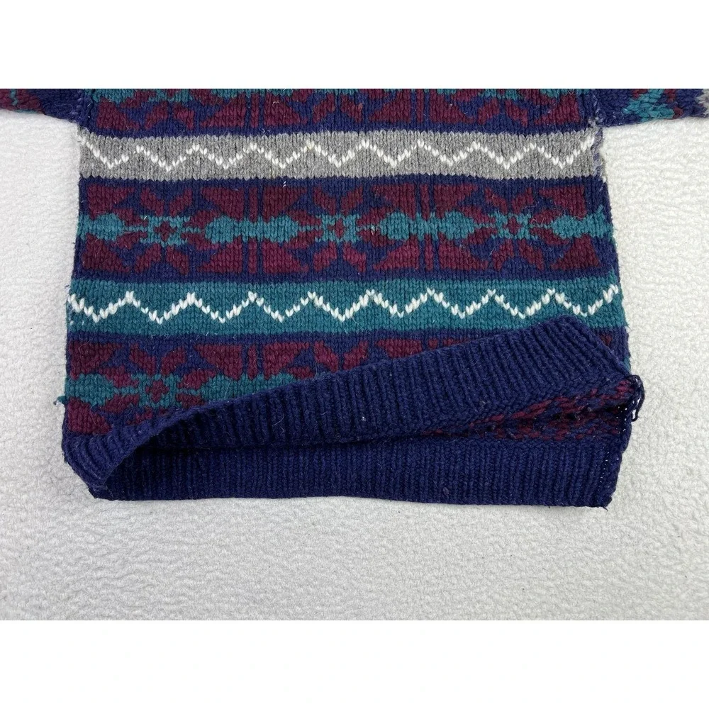Native American Blue Wool Sweater Winter Warm Knit Fair Isle Ecuador